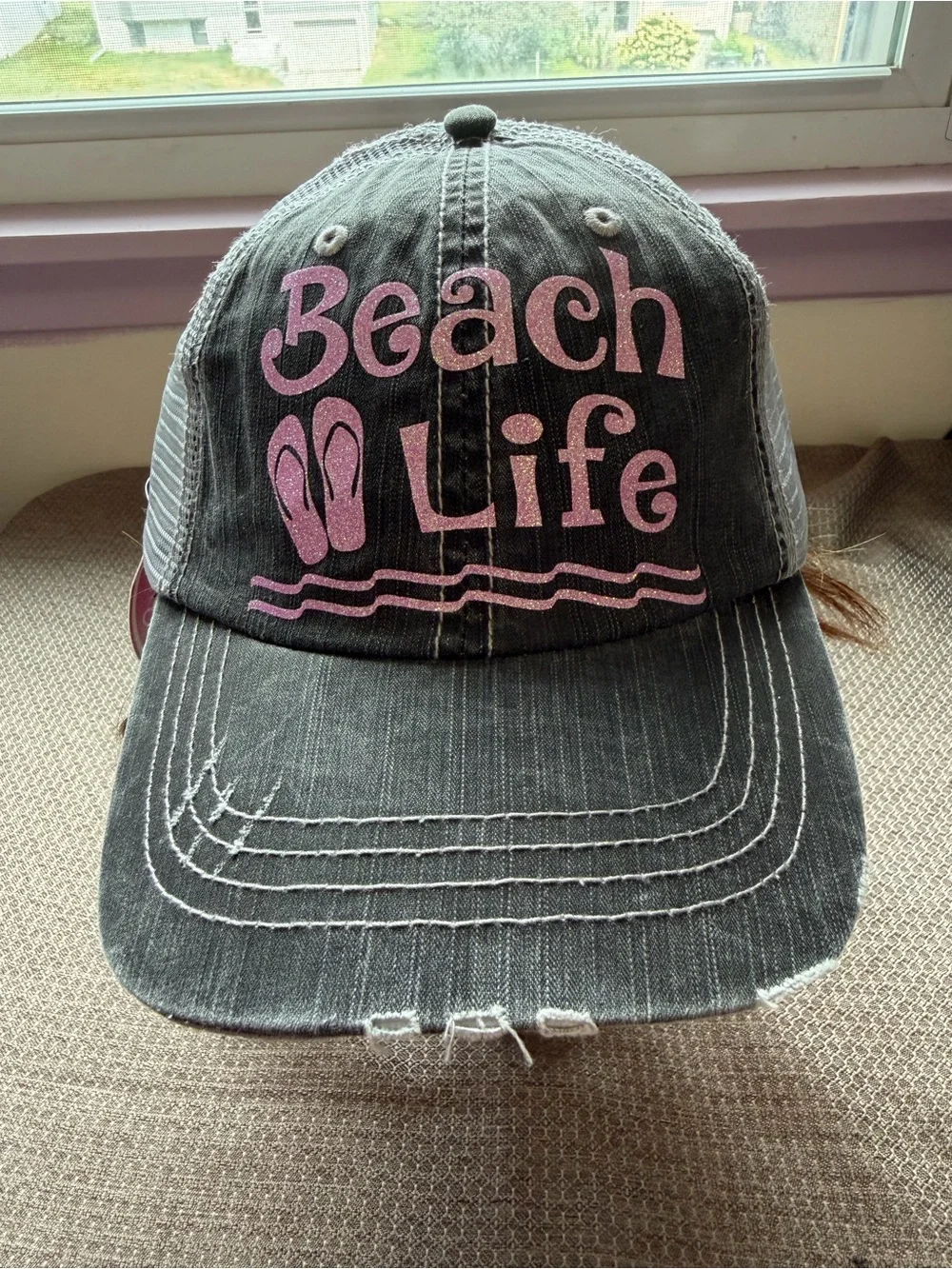Brand New Handmade Women’s Distressed “Beach Life” Trucker Cap Hat